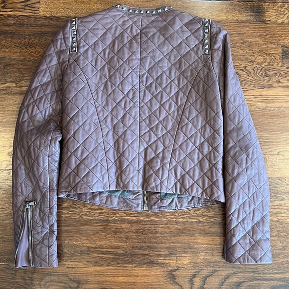 Rebecca Taylor burgundy leather quilted jacket with gun metal studs and  zips XS - Picture 2 of 6